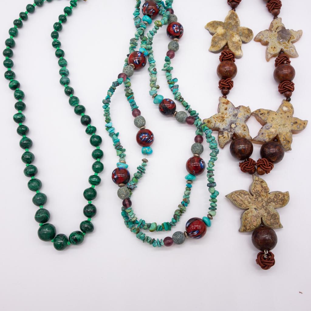 Vintage 3 Hard Stone Necklaces incl Malachite Turquoise (1 of 2)