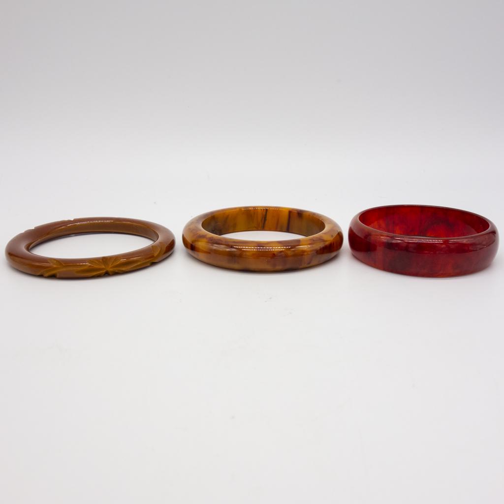 Vintage Lot of 3 Bakelite Bracelets incl Carved Marbled (1 of 1)