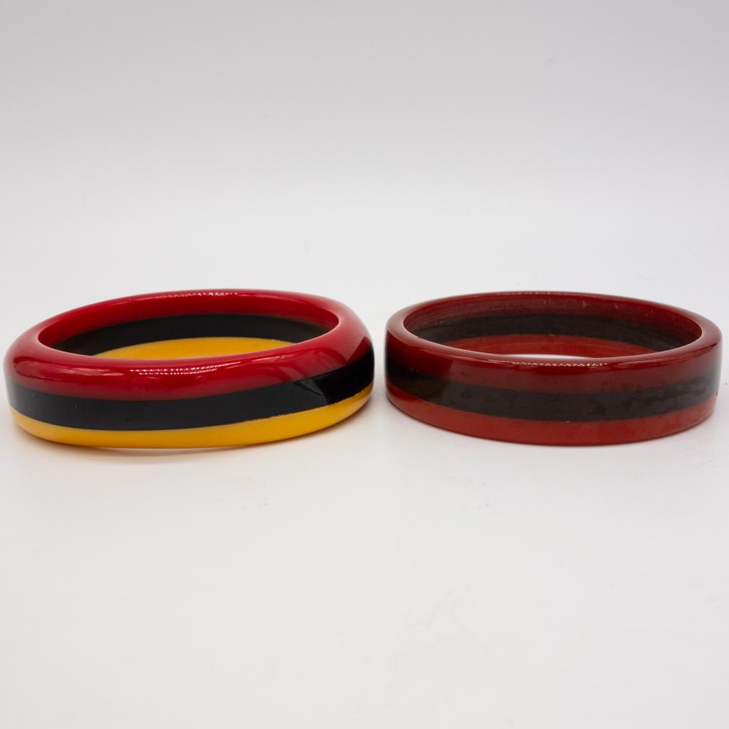 Vintage Lot of 2 Bakelite Tri-Color Laminated Bracelets (1 of 1)