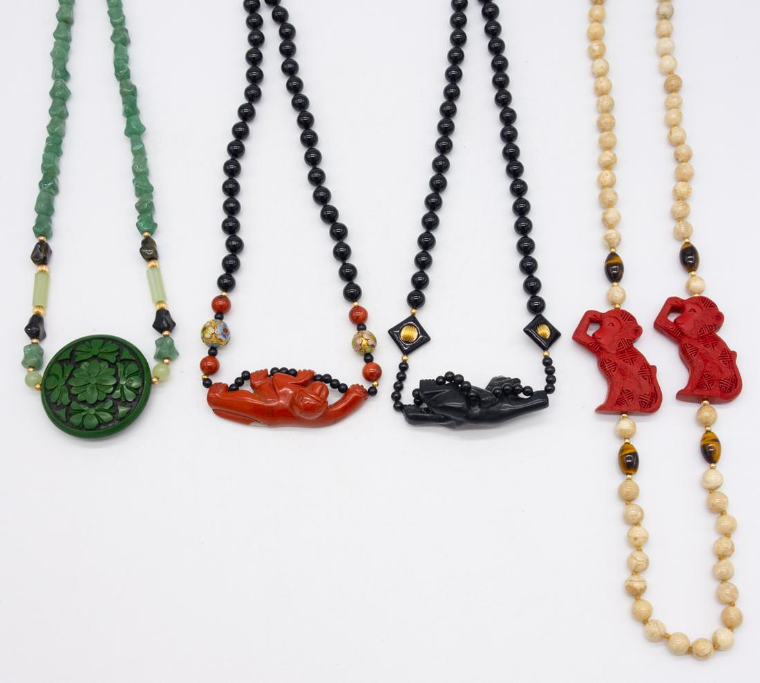 Vintage Lot 4 Chinese Beaded Necklaces w Primates (1 of 1)