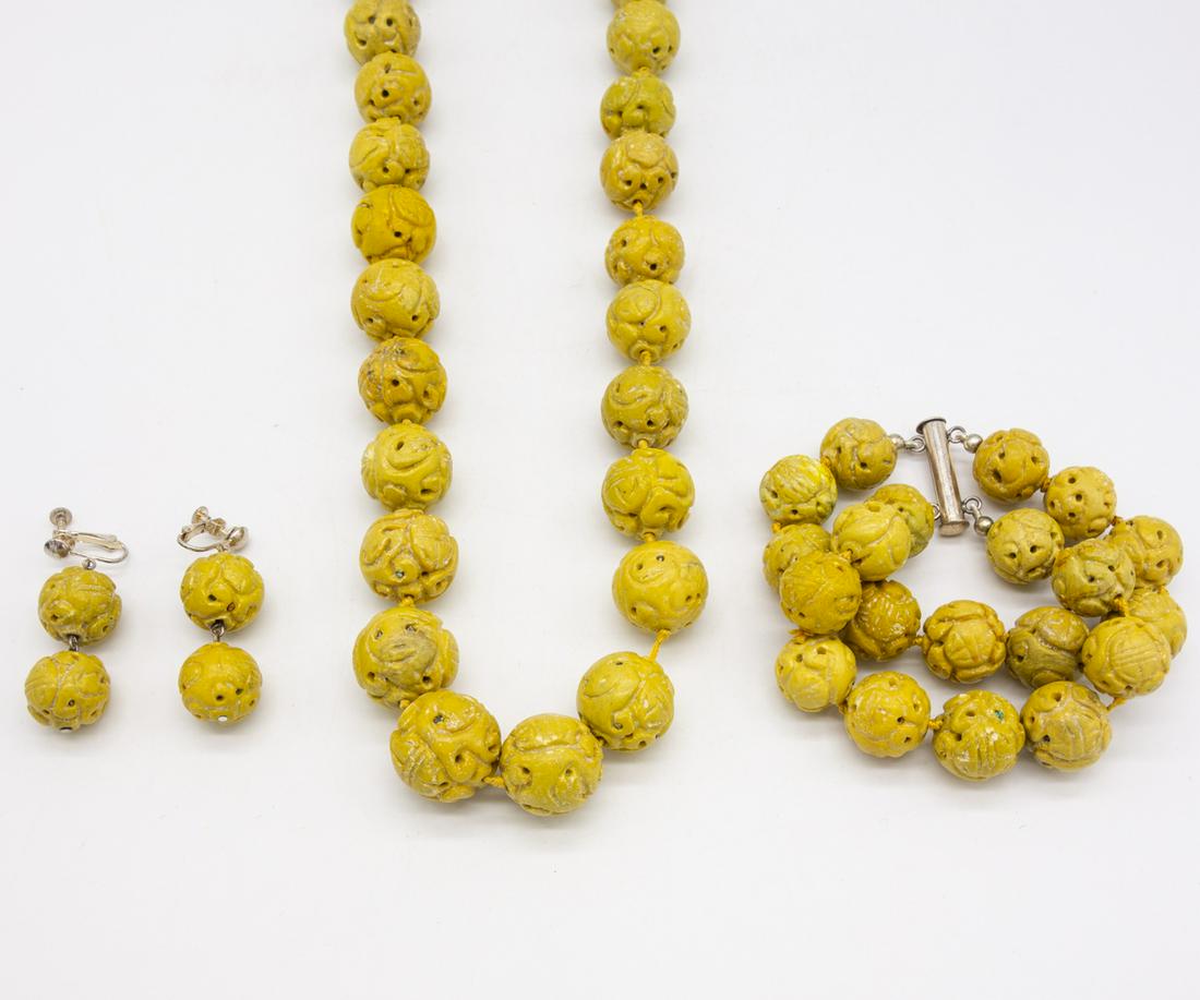 Chinese Carved Soapstone? Necklace Bracelet Earrings (1 of 1)