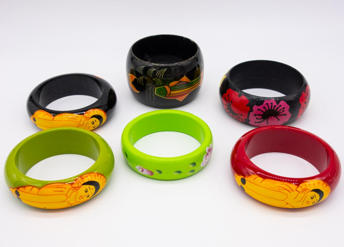 Vintage Lot of 6 Hand Painted Bangle Bracelets (1 of 2)