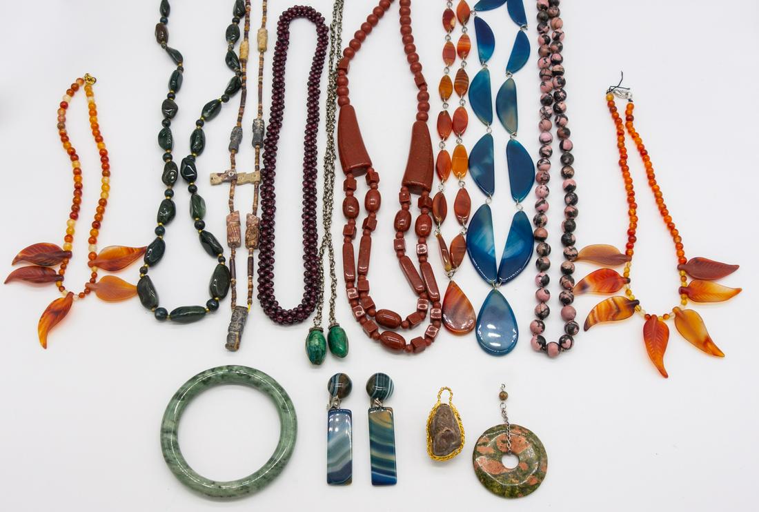 Vintage Beaded Carved Hard Stone Necklaces, Earrings (1 of 1)