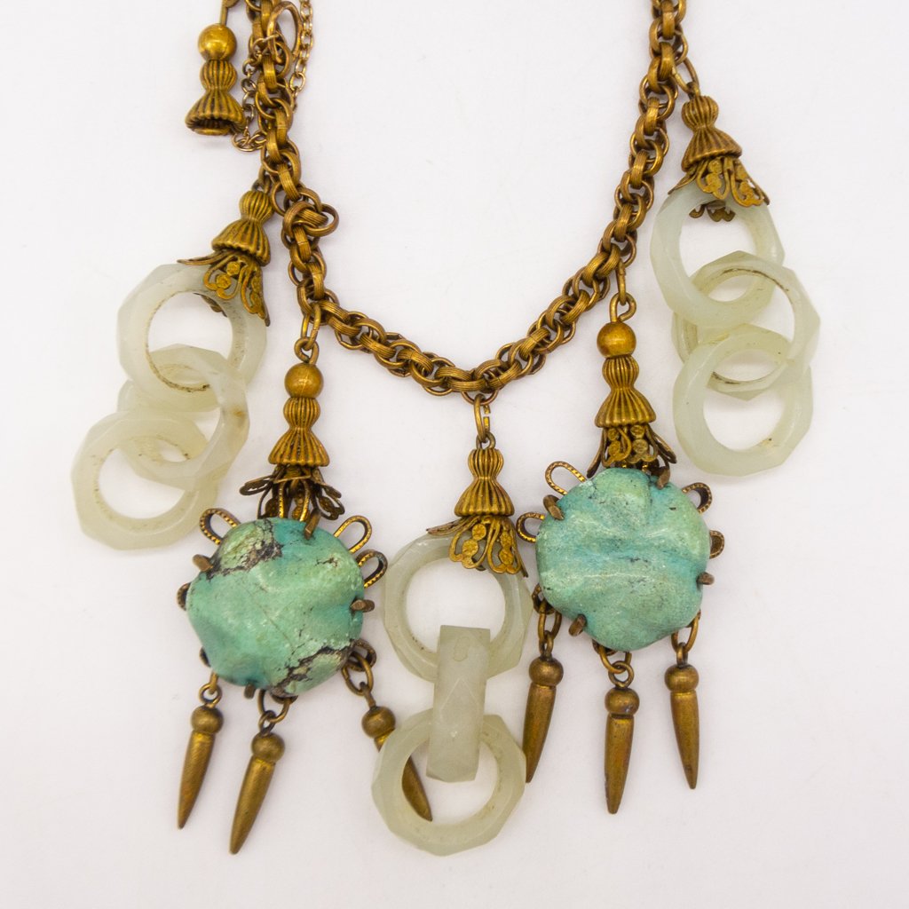 Antique Chinese Carved Dangle Turquoise Nugget Bracelet (1 of 2)