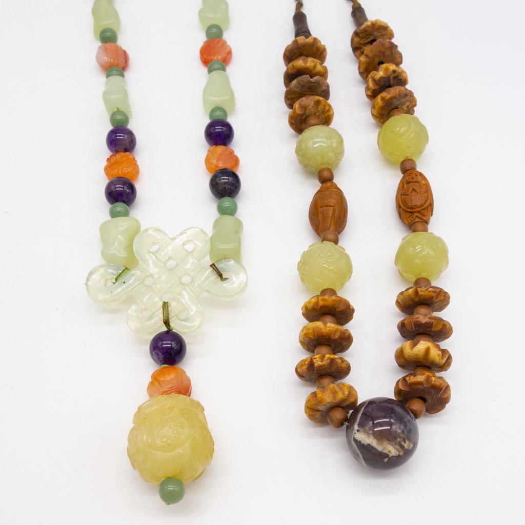 Vintage Lot 2 Chinese Hard Stone, Peach Pit Necklaces (1 of 1)