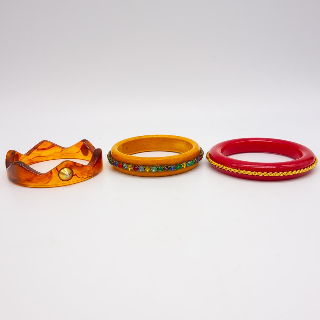 Vintage Lot of 3 Bakelite Bangle Bracelets incl Jeweled (1 of 1)
