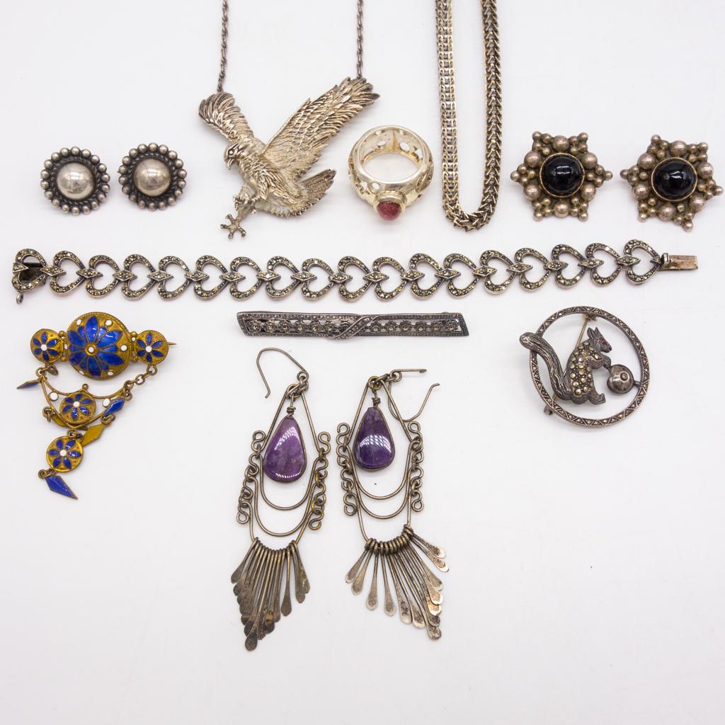 Vintage Lot Sterling Silver Jewelry incl Marcasite (1 of 2)