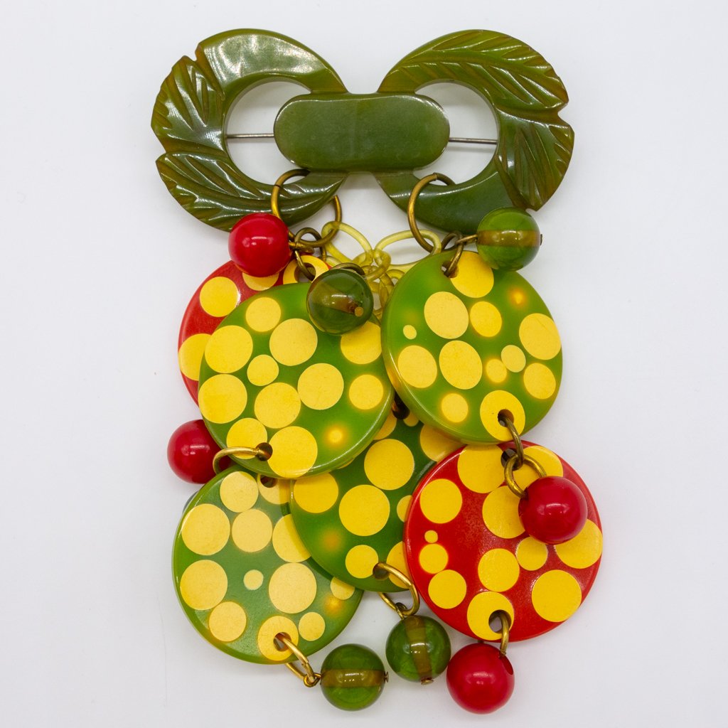 Vintage Bakelite Carved Polka Dot Dangle Brooch (1 of 2)