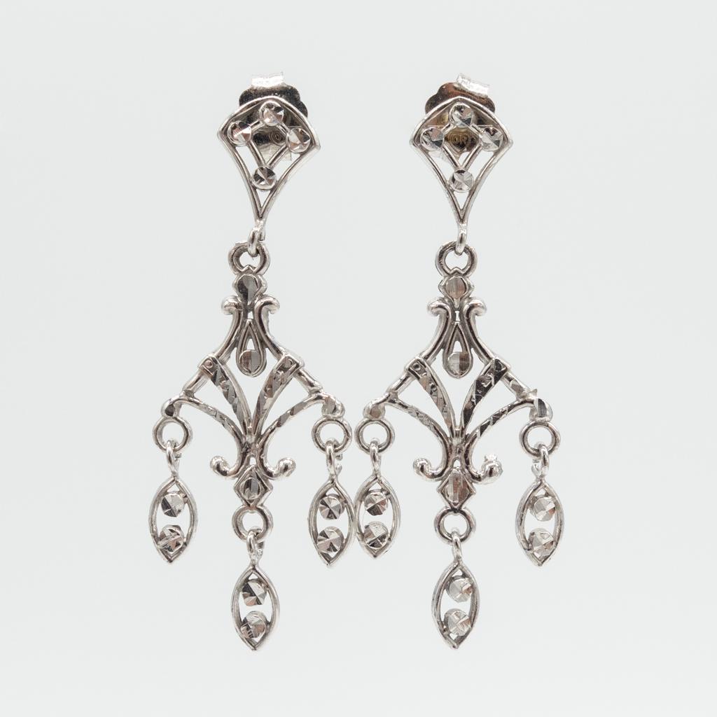 Vintage 14K White Gold Triple Dangle Earrings (1 of 3)