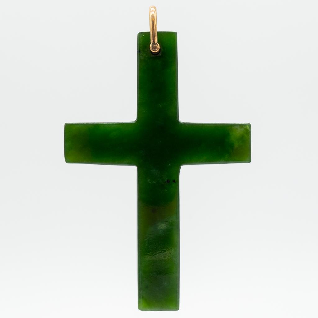 Antique Large Green Nephrite Jade Gold Cross Pendant (1 of 2)