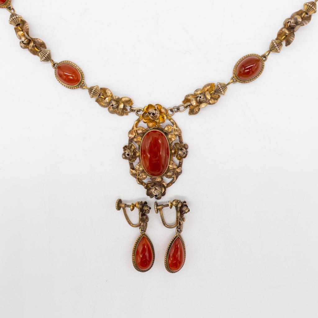 German Sterling Silver Carnelian Necklace Earrings Set (1 of 6)