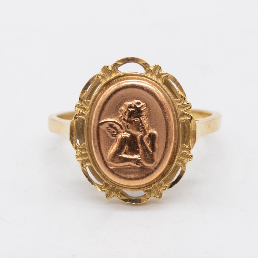 14K Rose Yellow Gold Raphael Cherub Filigree Ring (1 of 3)