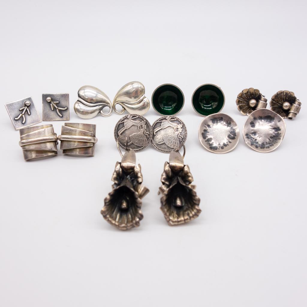 8 Pairs Vintage Mid Century Sterling Silver Earrings (1 of 9)