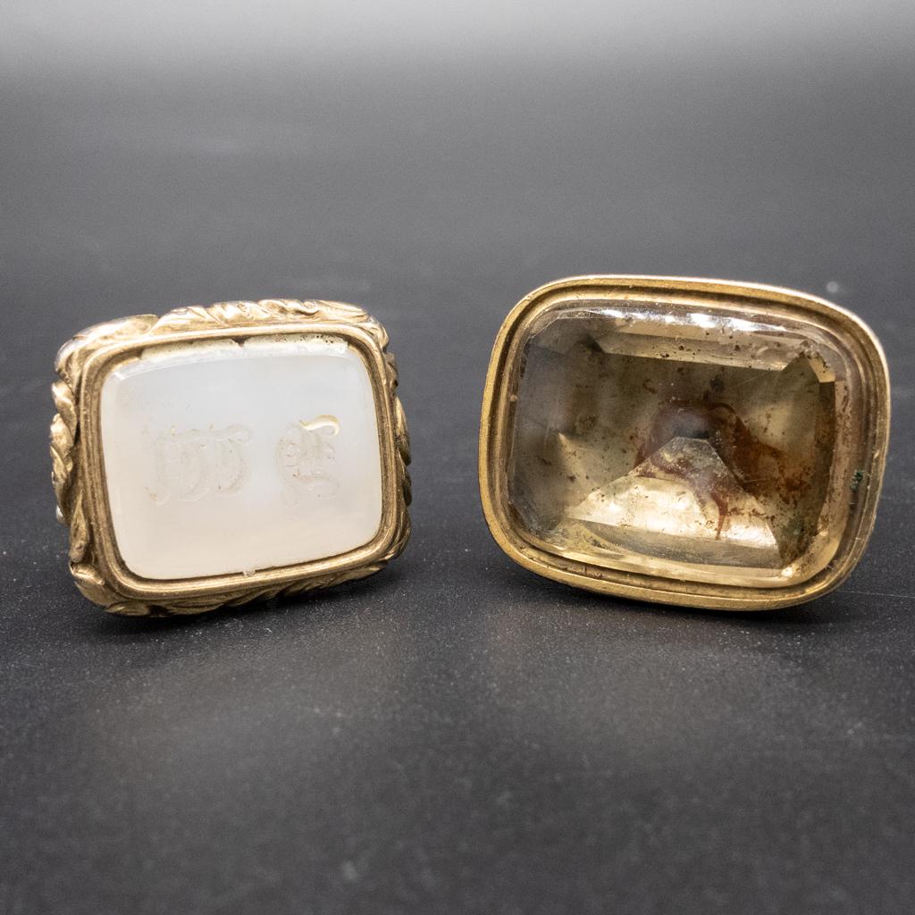 2 Large Antique Gold GF Watch Fobs w Citrine, Agate (1 of 3)