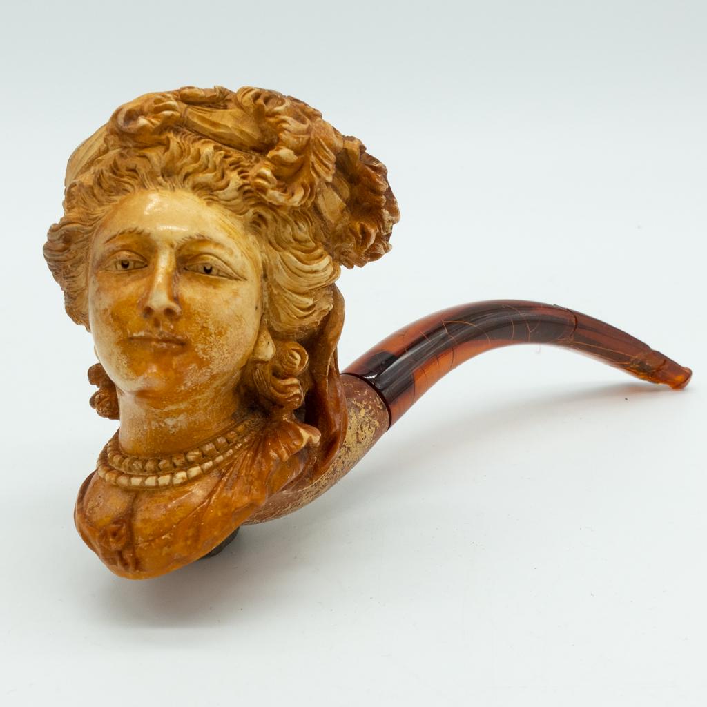 Antique Meerschaum Pipe Turbaned Noblewoman w Case (1 of 7)