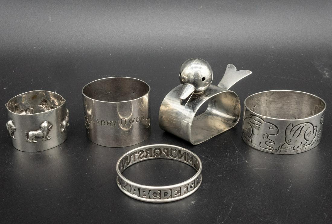 5 Vintage Antique Sterling Silver Childs Napkin Rings (1 of 5)