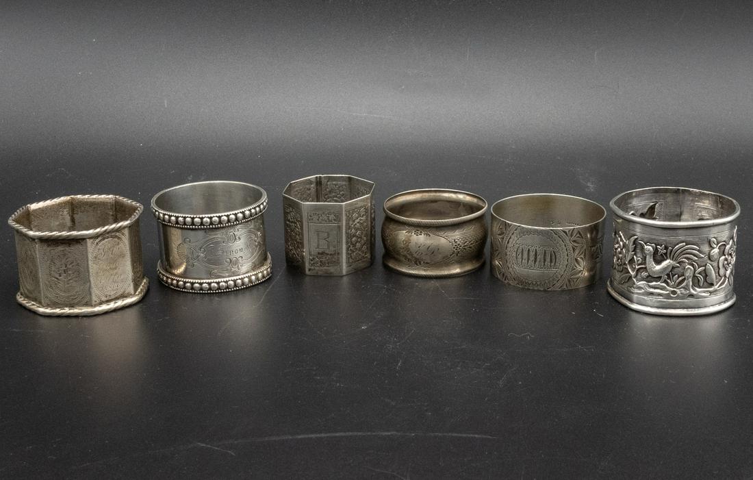 Lot 6 900 American Coin Silver and Asian Napkin Rings (1 of 3)
