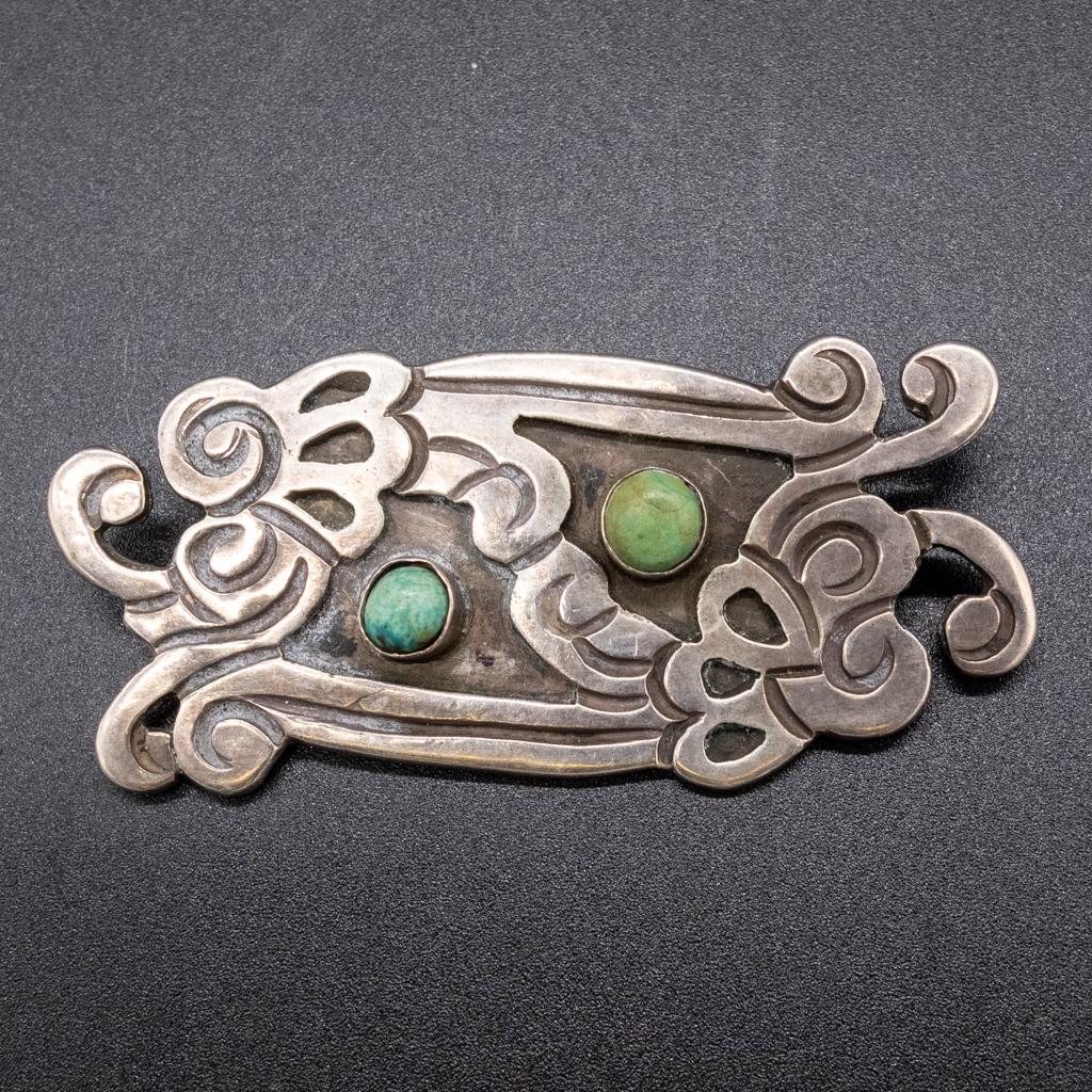 Taxco .980 Silver Turquoise Designer Mexican Brooch (1 of 3)
