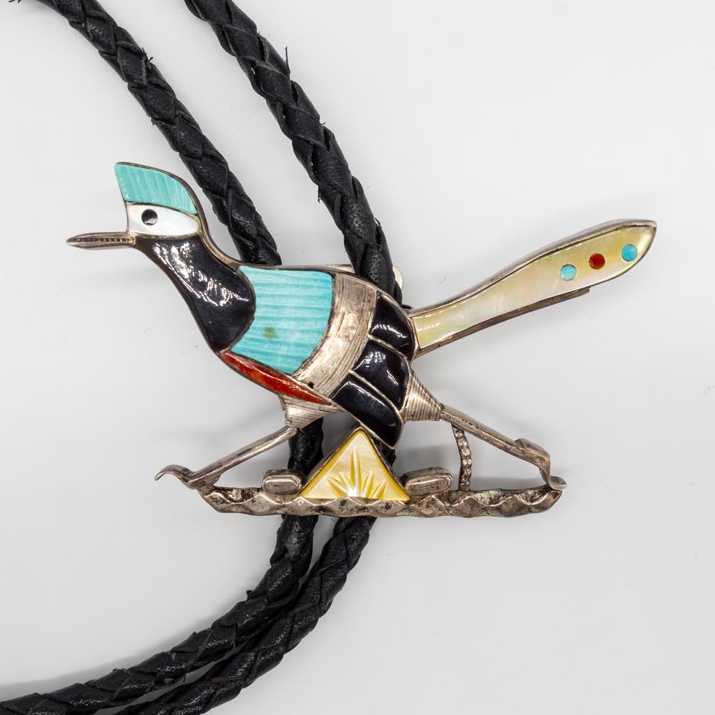 Eddie Beyuka Zuni Pawn Sterling Silver Turq Bolo Tie (1 of 5)