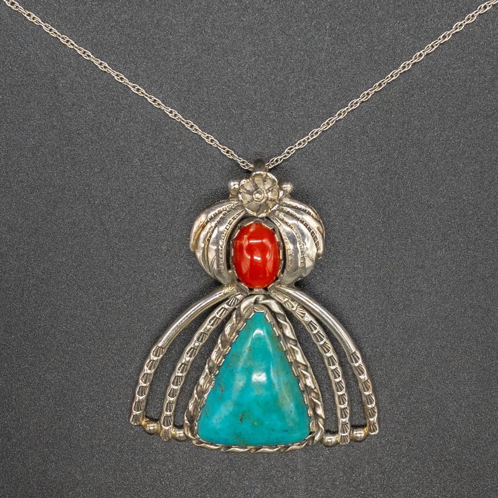 Zuni Leonard Martza Sterling Turquoise Coral Pendant (1 of 3)