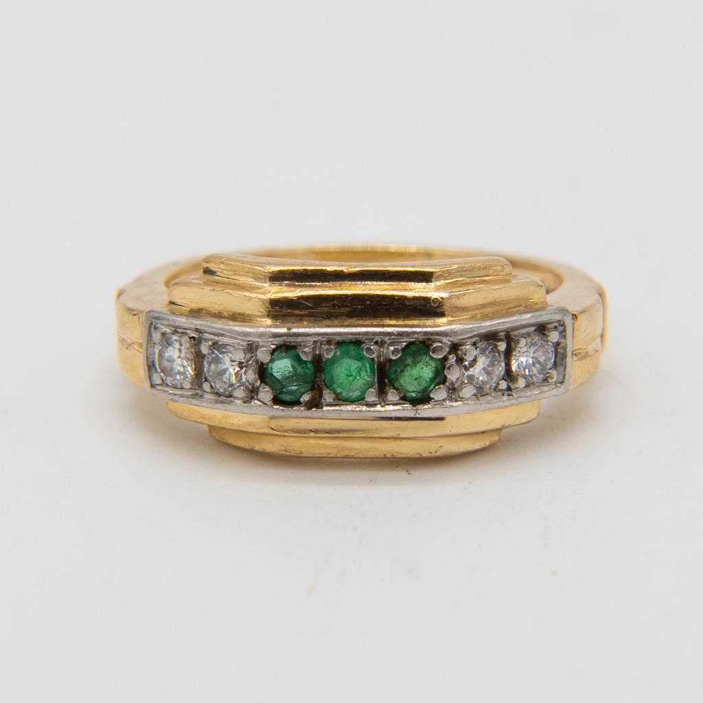 Vintage Art Deco 14K Gold Diamond Emerald Ladies Ring (1 of 6)