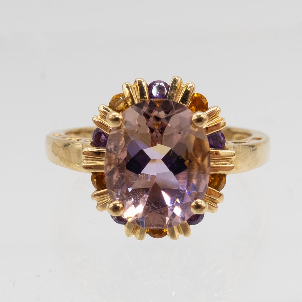 Vintage Solid Yellow Gold Pink Quartz Citrine Ring (1 of 6)