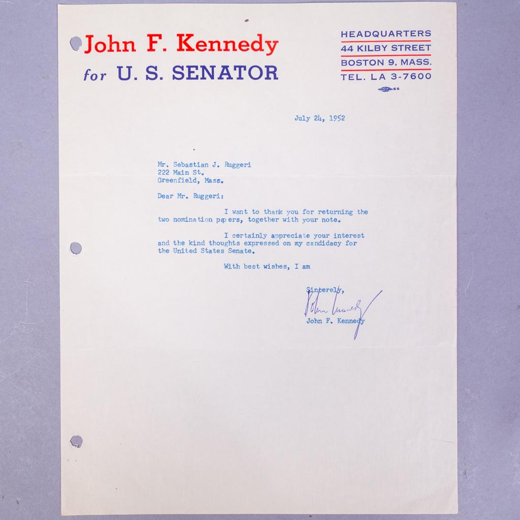 1952 TLS Typed Letter Signed by Senator John F Kennedy (1 of 3)