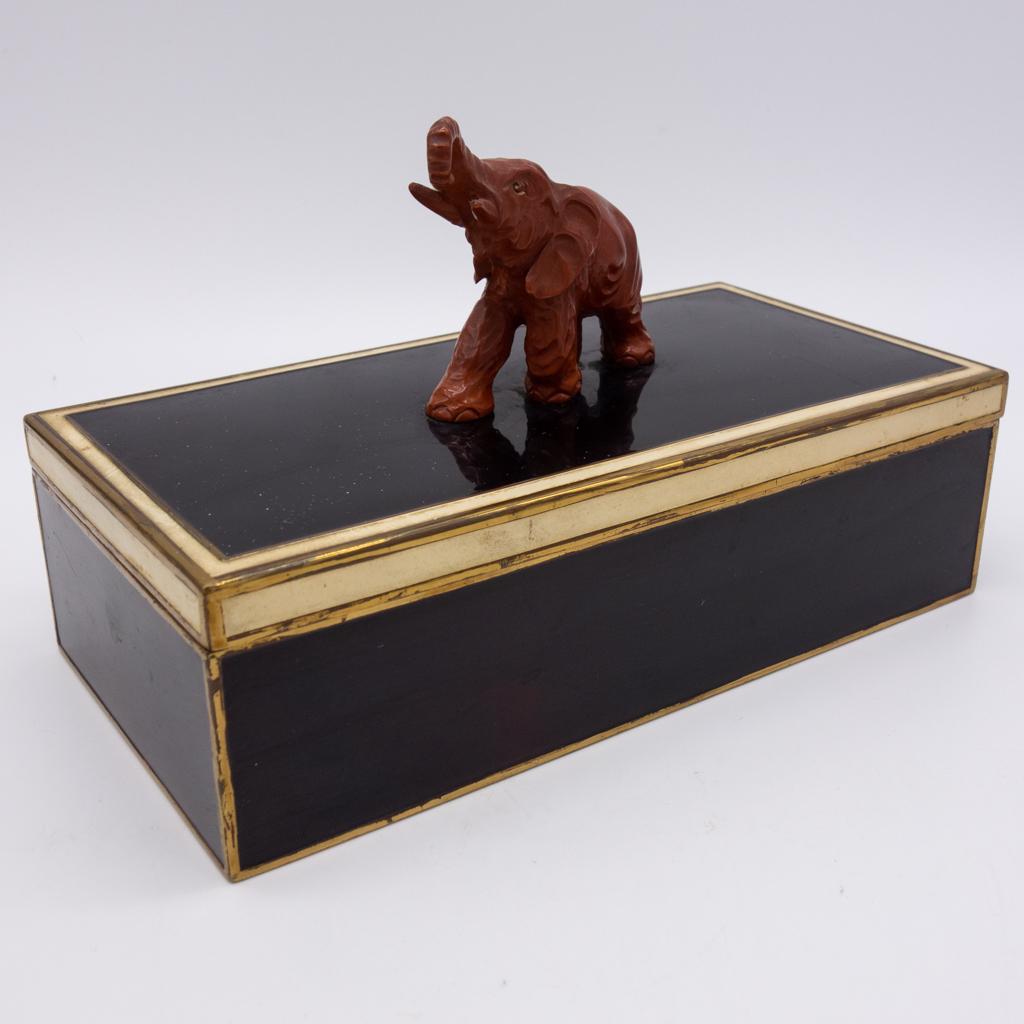 Antique Bronze Dore Enamel Carved Lacquer Elephant Box (1 of 6)