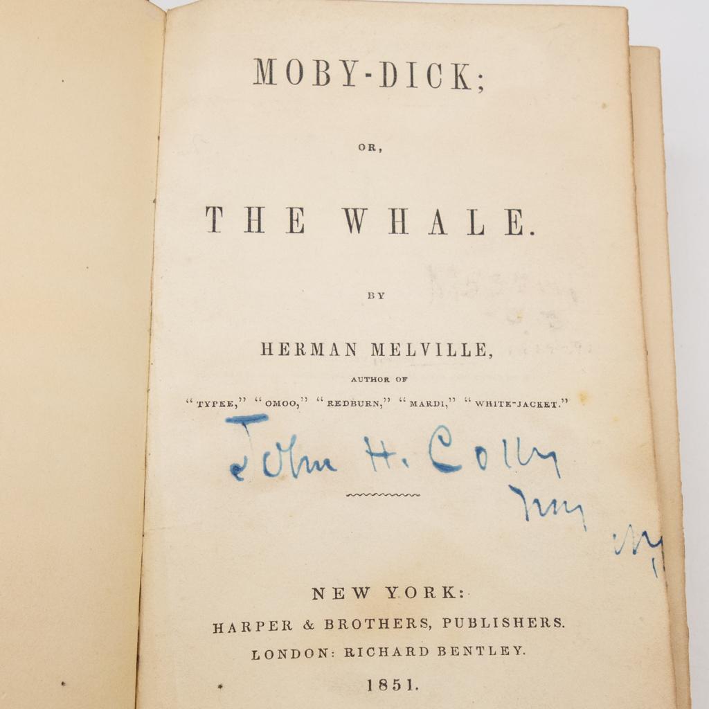 1st Edition 1851 Moby Dick Melville Leather Bound Book: This is an estate found First Edition printing of "Moby-Dick; or, A Whale". It was published in 1851 by Harper & Brothers of New York and London. The leather bound book features gilt embossed details