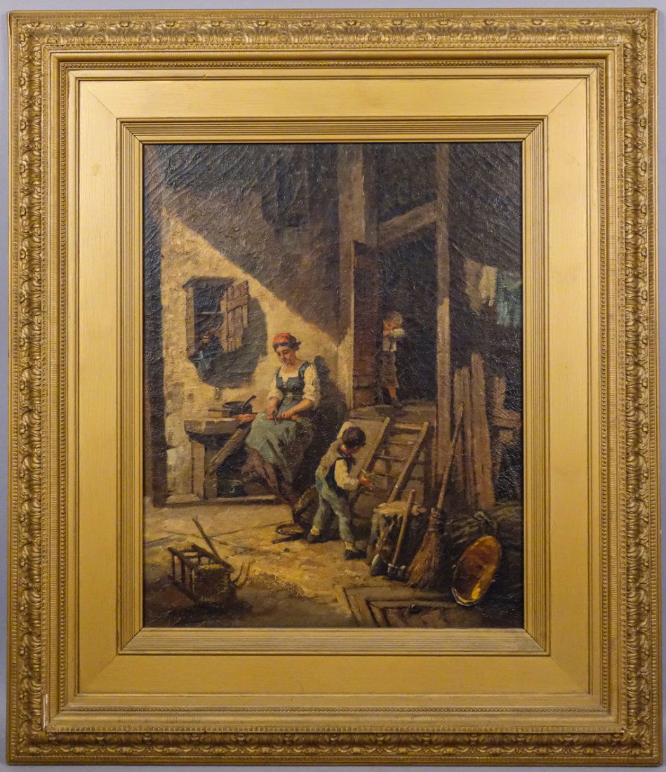 Signed H Godin European Genre Oil Ptg Mother and Boys (1 of 4)