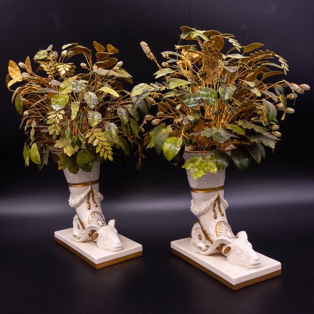 Italian Pr Ram's Head Porcelain Gilt Floral Garnitures (1 of 5)