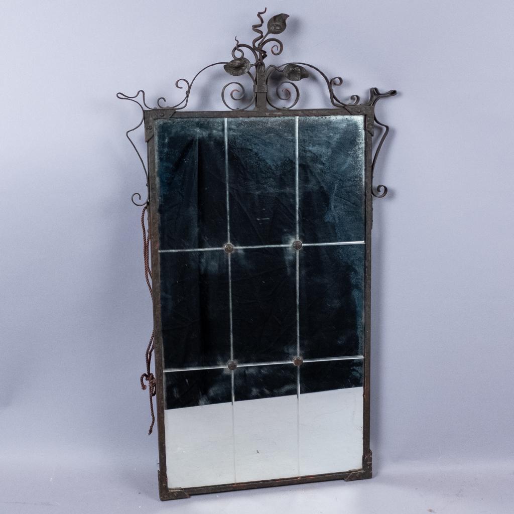 Antique Wrought Iron Leaf Motif Finial Wall Mirror (1 of 2)
