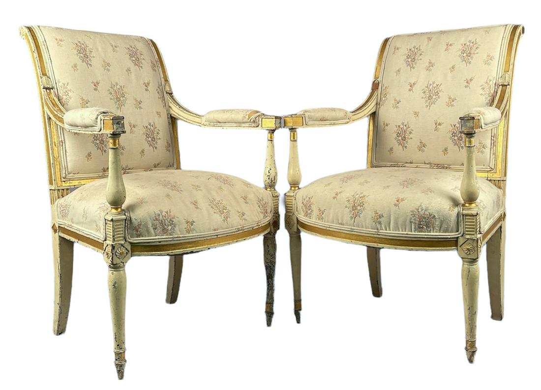 Antique Pr c1800 French Painted Armchairs w Provenance (1 of 11)