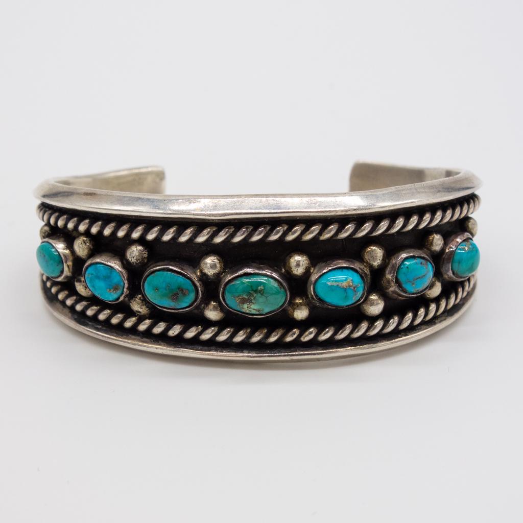 Native American Pawn Sterling Silver Turquoise Bracelet (1 of 3)