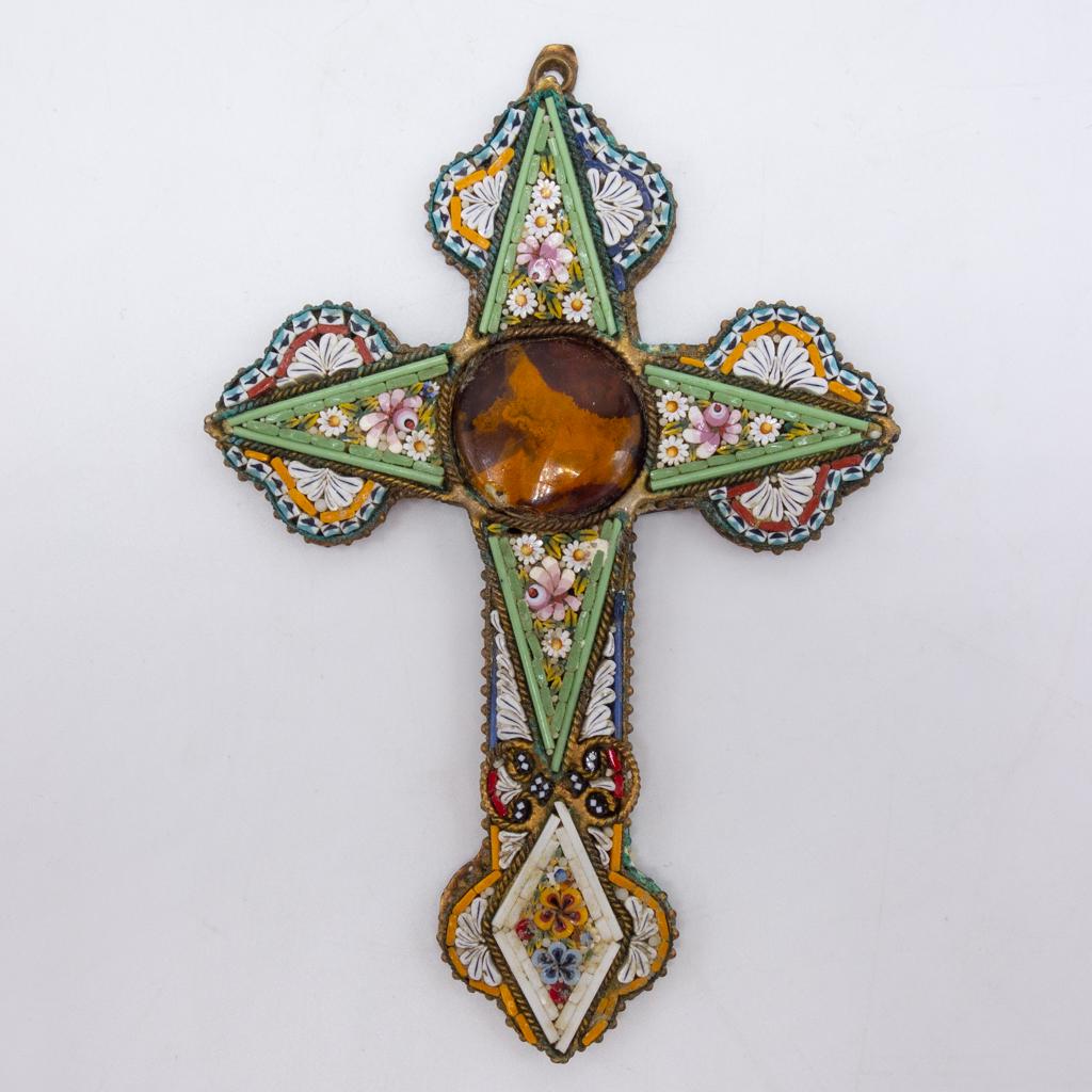 Antique 19c Gold GF Micromosaic Cross Pendant (1 of 2)