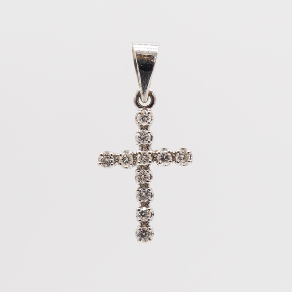 Vintage 18K White Gold Diamond Cross Necklace Pendant (1 of 3)