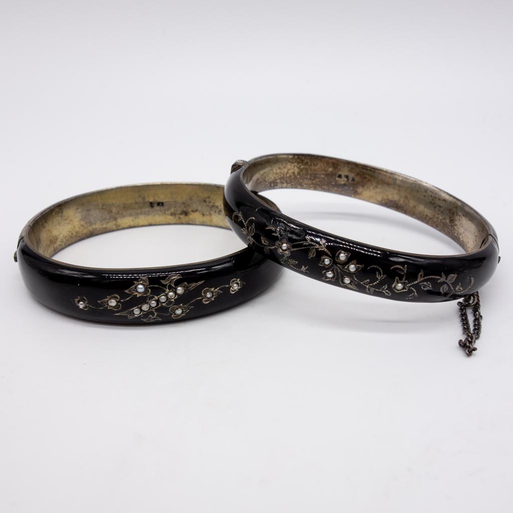 Antique 800 Silver Black Enamel Mourning Bracelets (1 of 6)