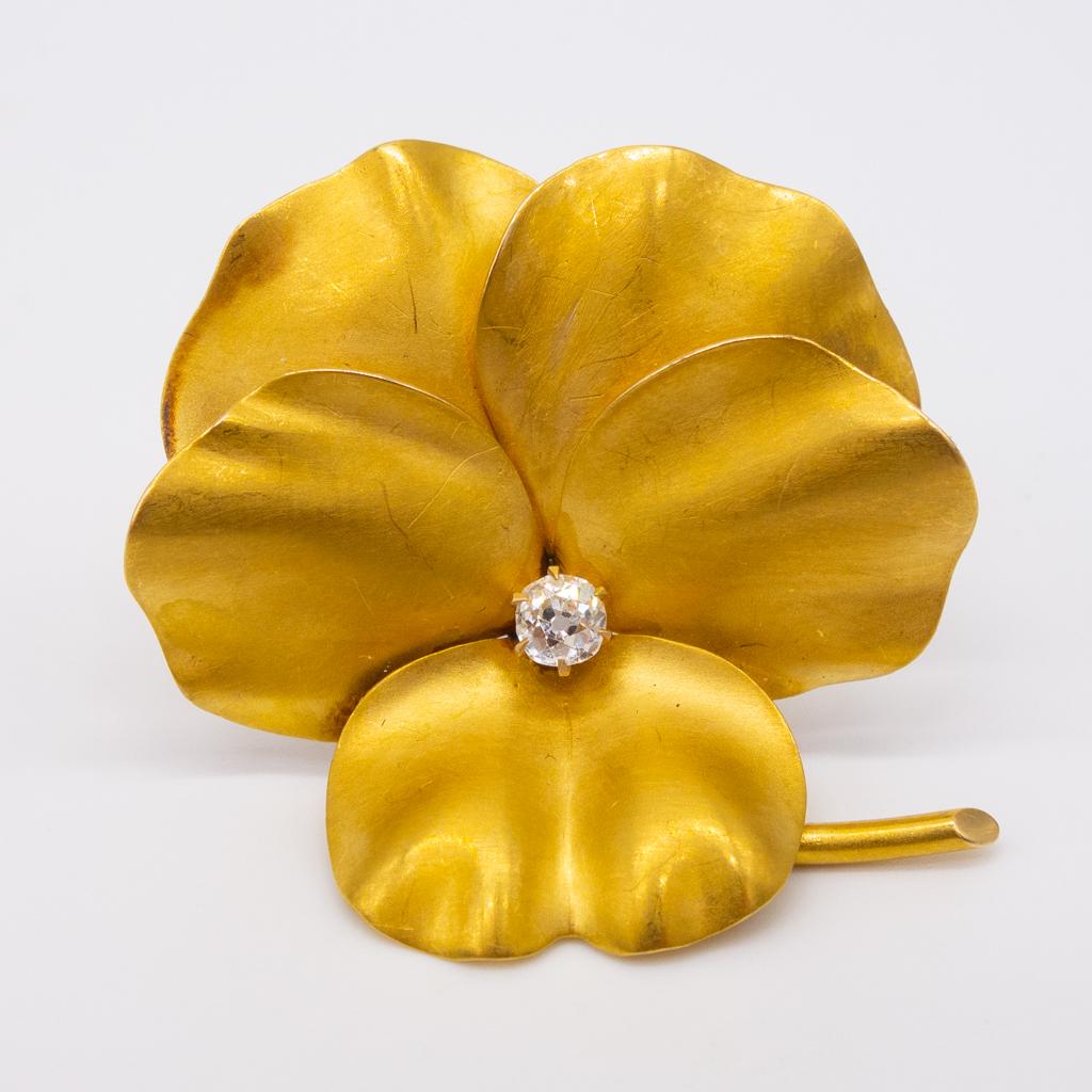 Antique Victorian 14K Gold Diamond Pansy Blossom Brooch (1 of 4)
