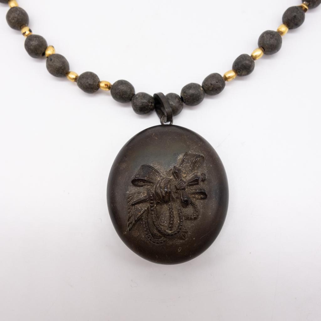 Victorian Vulcanite Mourning Pendant Locket Necklace (1 of 4)