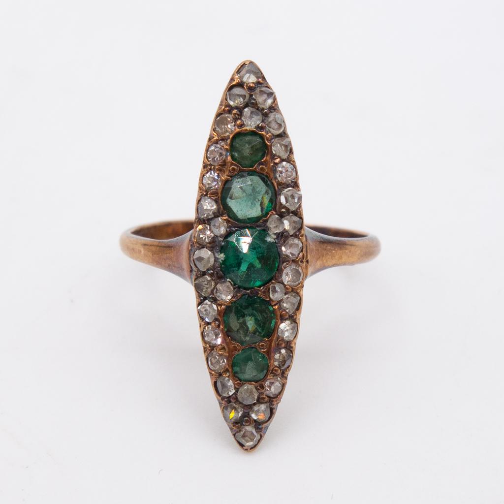 14K Gold Marquise Shape Emerald Diamond Ring Size 4.75 (1 of 5)