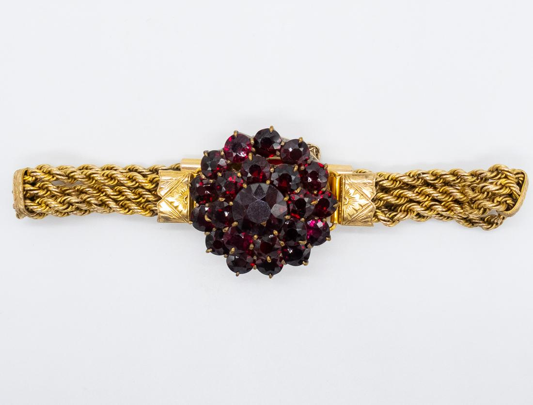 Antique 14K Gold Bohemian Garnet Multistrand Bracelet (1 of 2)