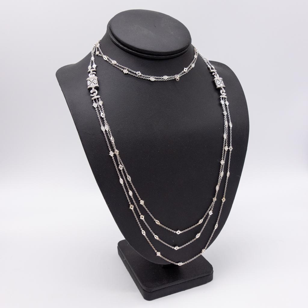 18K White Gold Diamond 3 Strand Opera Length Necklace (1 of 4)