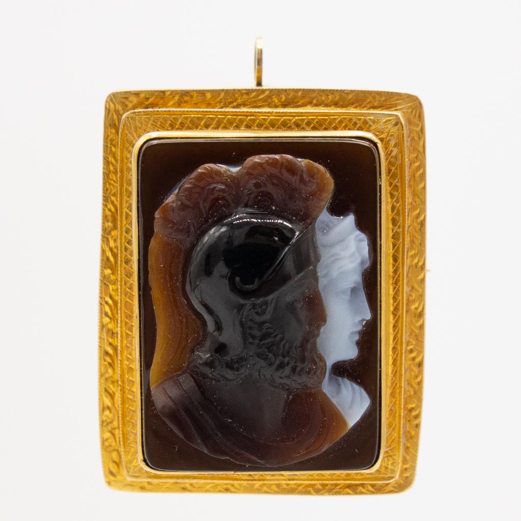 Banded Agate Cameo 14K Helen of Troy and Paris Brooch (1 of 3)