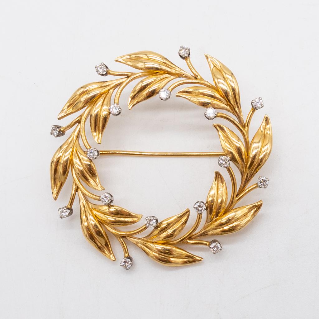 Antique Tiffany 14K Gold Diamond Wreath Brooch (1 of 3)