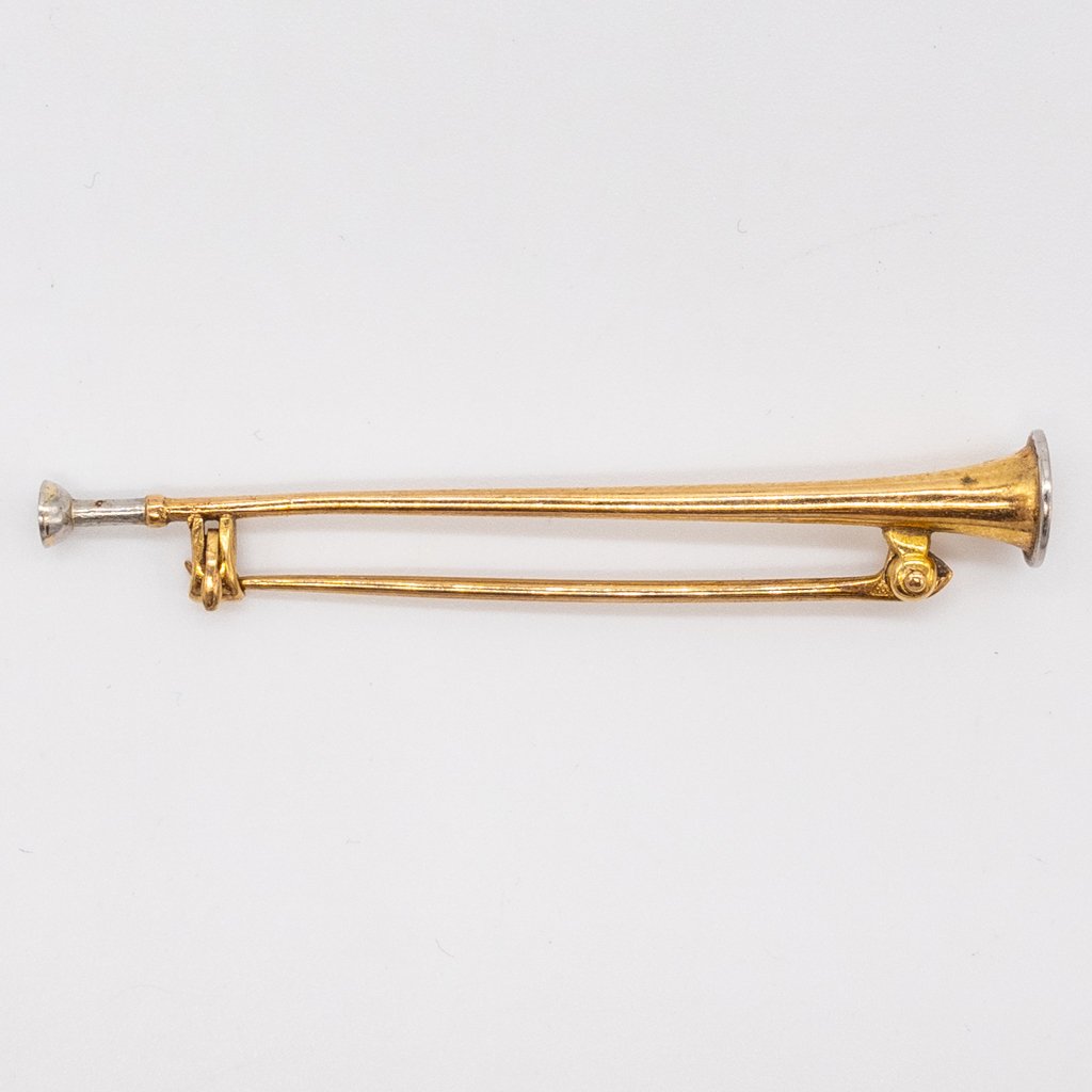 Antique 14K Gold Platinum Fox Hunt Horn Lapel Pin (1 of 3)