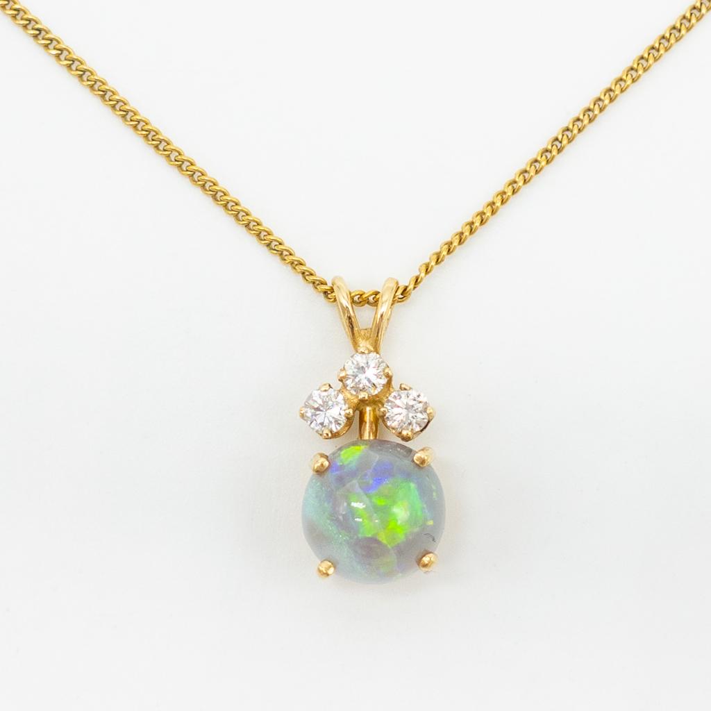 Antique 14K Gold Opal Diamond Pendant Necklace (1 of 4)