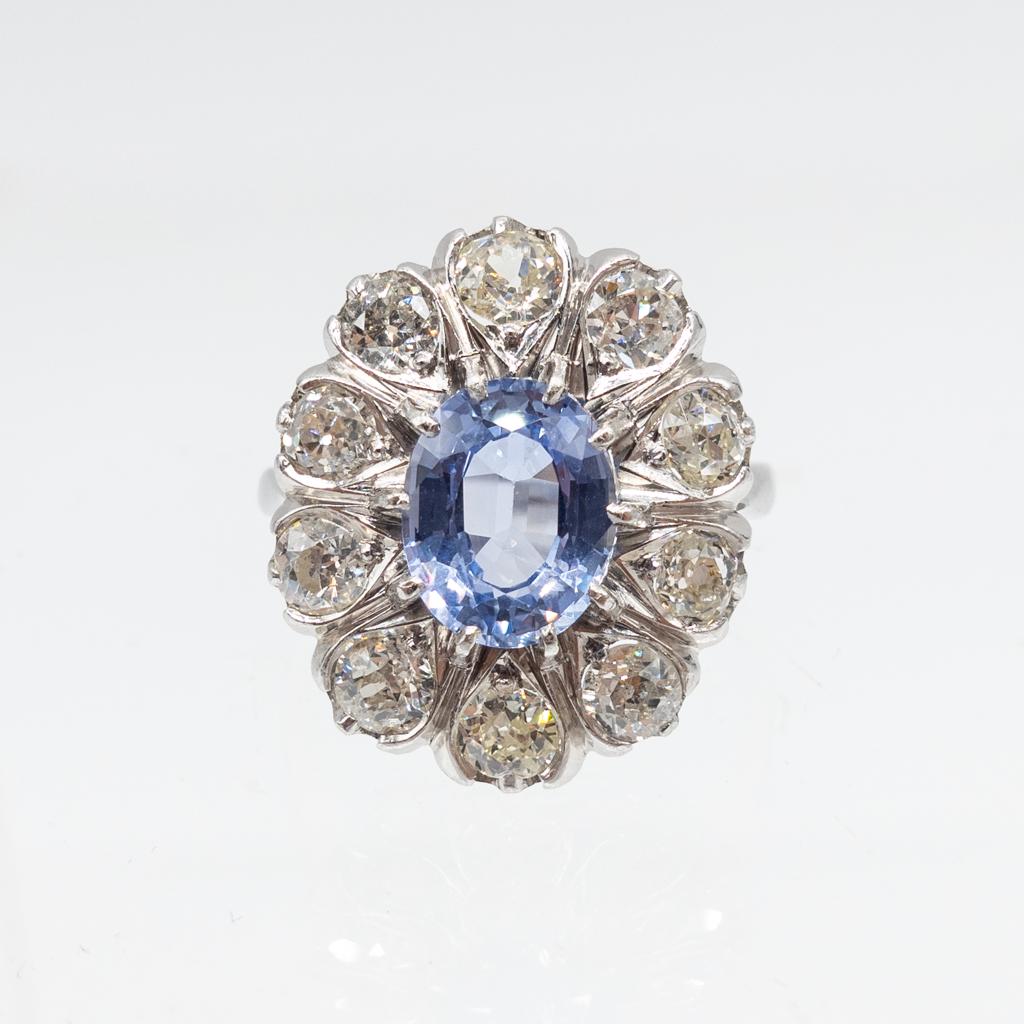 Antique Platinum Diamond Ceylon Sapphire Ring Size 6.5 (1 of 4)