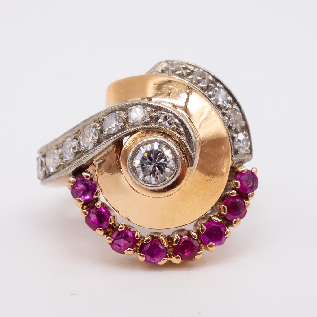 Retro 14K Rose Gold Diamond Ruby Ring Size 6.25 (1 of 8)
