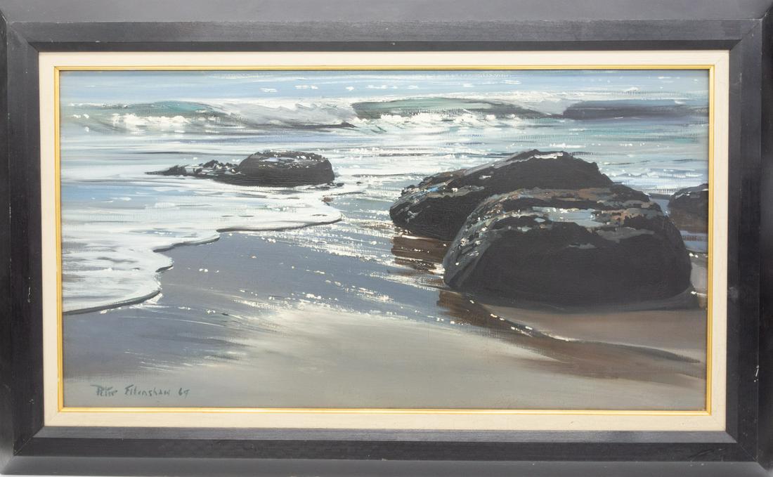 Signed Peter Ellenshaw Rocks in Surf Seashore Painting (1 of 5)