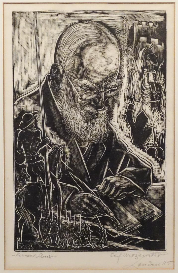 George B Shaw Subject Linocut Print Artist Signed Stefan Mrozewski (1 of 5)